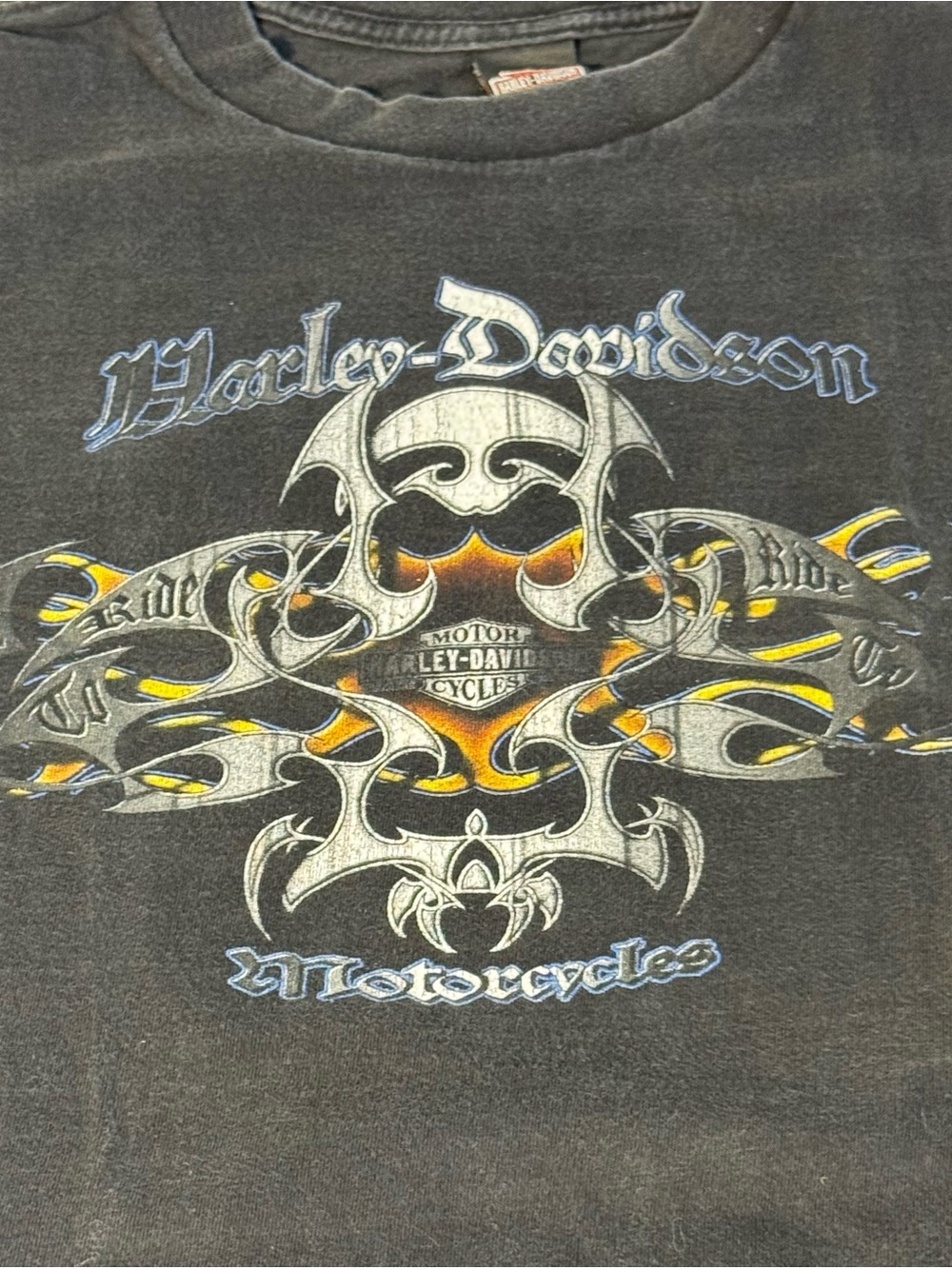 Vintage Y2K Harley Davidson Skull Flame Graphic Tee XXL Las Vegas USA